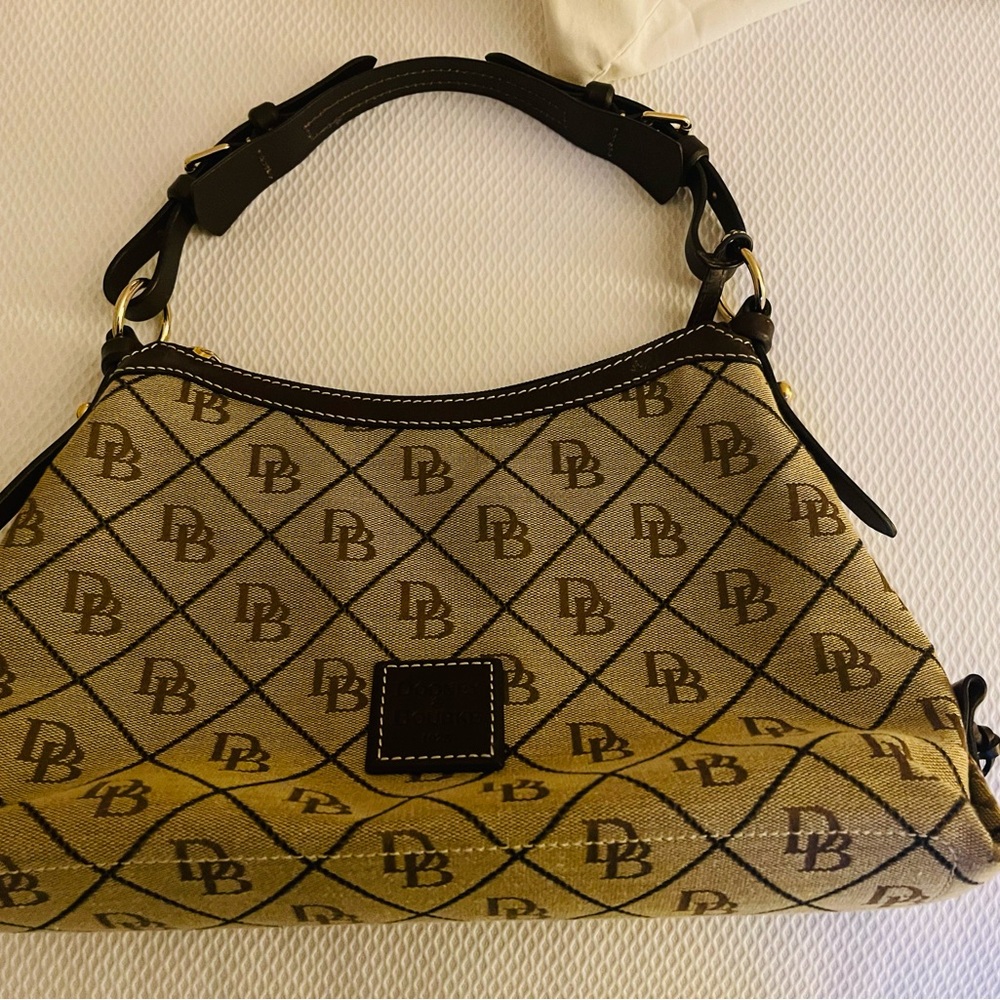 Dooney & Bourke Tan and Brown Monogram Shoulder Bag